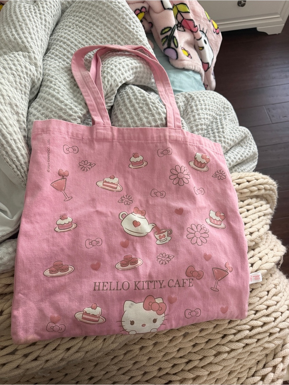 Hello Kitty Pink Cafe Tote with Dessert & Tea Motifs